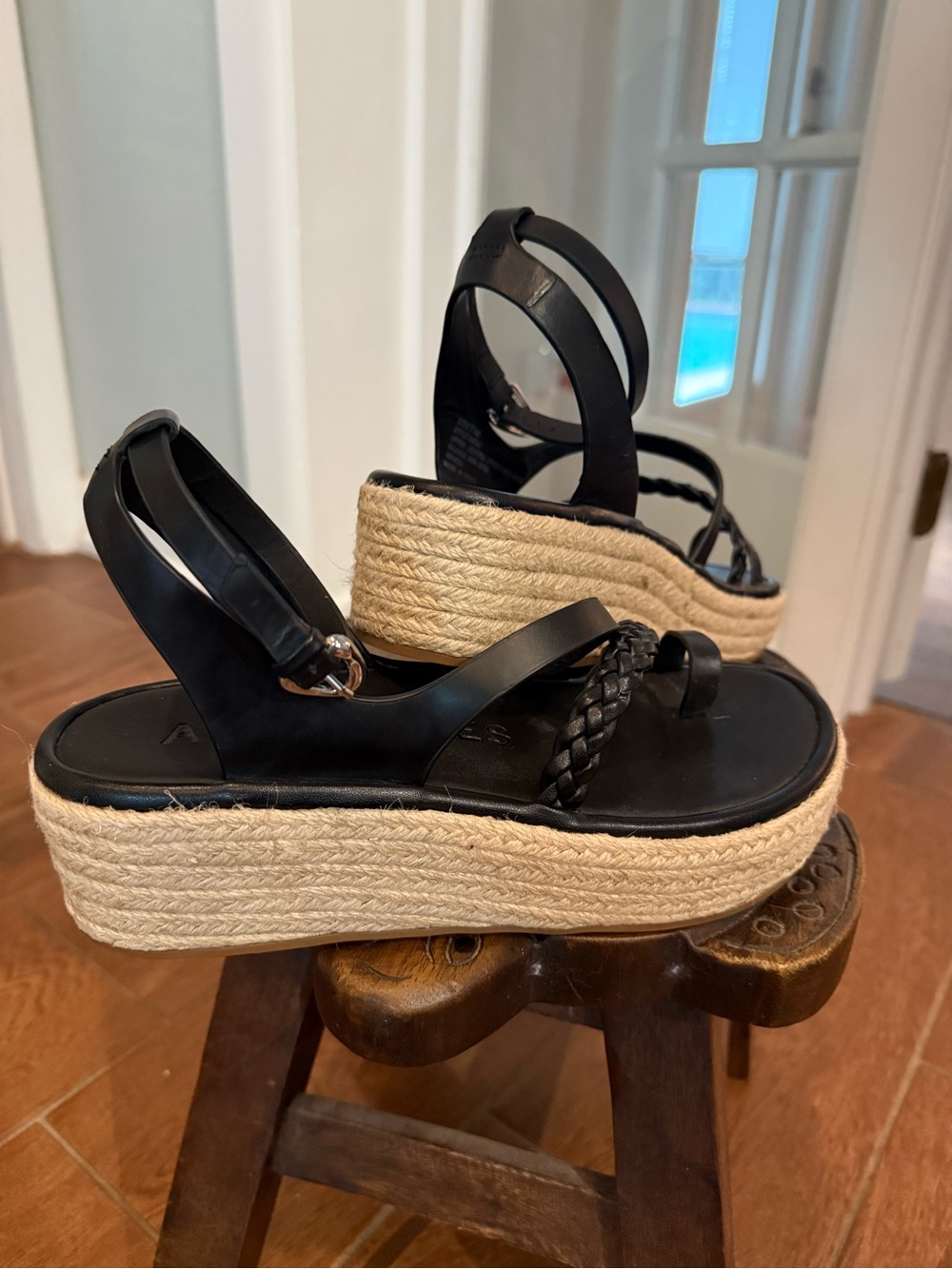 Aerosoles Women’s Dolly Black Braided Espadrille Platform Sandals